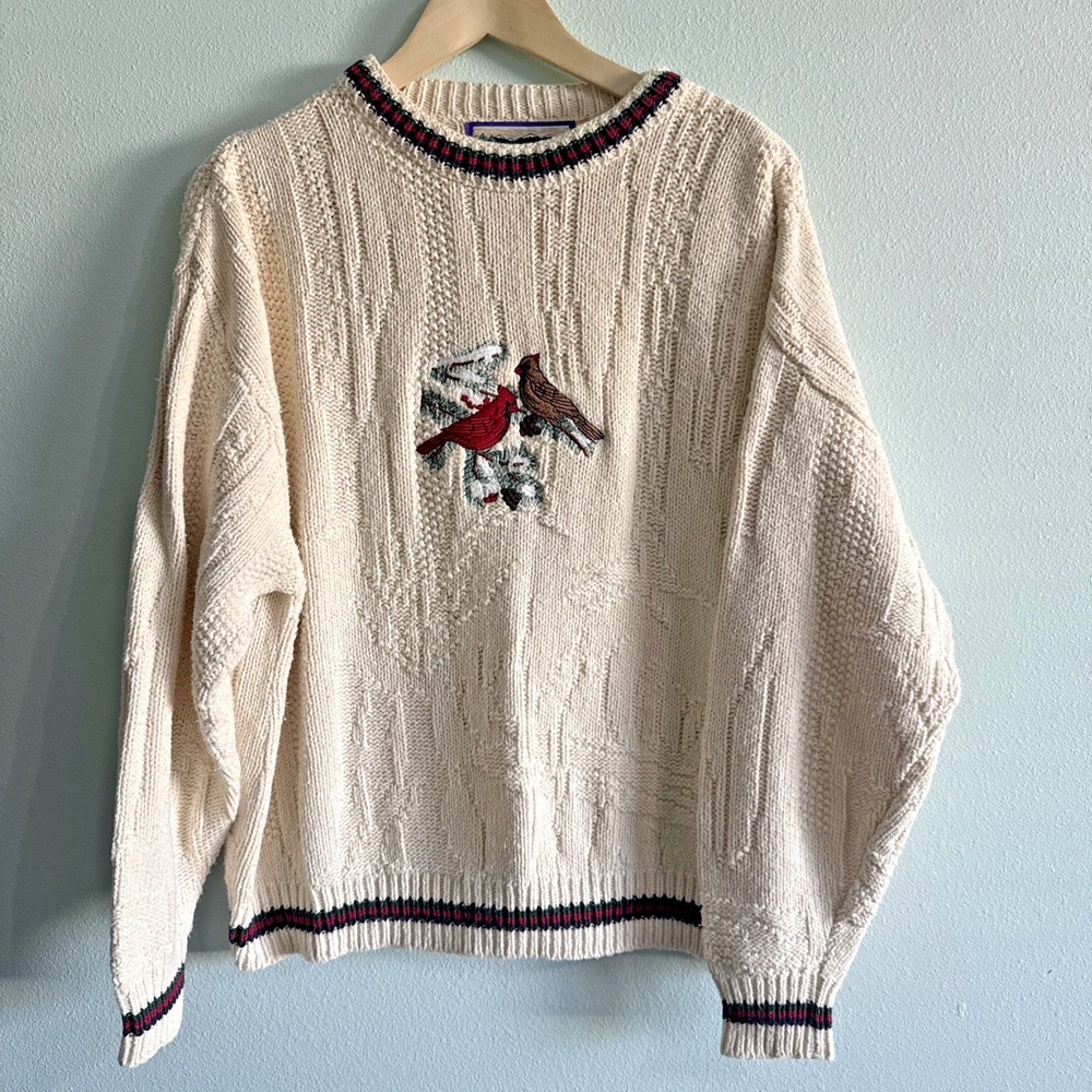 Vintage 90s Shenandoah Womens XL Sweater Embroidered Winter Cardinal USA MADE